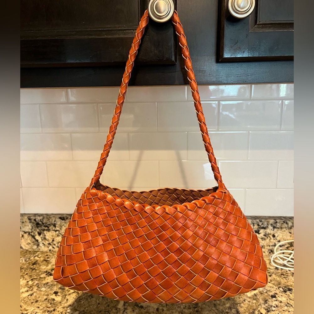 Woven Leather Shoulder Bag - Orange